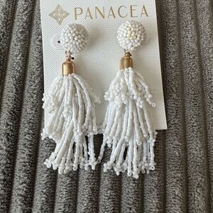 Anthropologie White Beaded Tassel Earrings